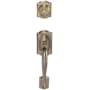 Schlage Double Cylinder Camelot Handleset with Bell Interior Knob from the F-Series Antique Brass
