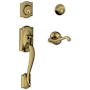 Schlage Camelot Left Hand Double Cylinder Handleset with Flair Interior Lever from the F-Series Antique Brass