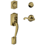 Schlage Camelot Right Hand Double Cylinder Handleset with Flair Interior Lever from the F-Series Antique Brass