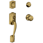 Schlage Camelot Double Cylinder Handleset with Georgian Interior Knob from the F-Series Antique Brass