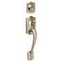 Schlage Camelot Left Hand Double Cylinder Handleset with Flair Interior Lever from the F-Series Satin Nickel