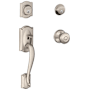 Schlage Camelot Double Cylinder Handleset with Georgian Interior Knob from the F-Series Satin Nickel