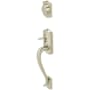 Schlage Double Cylinder Camelot Handleset with Orbit Interior Knob from the F-Series Satin Nickel