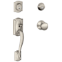 Schlage Double Cylinder Handleset with Plymouth Interior Knob from the F-Series Camelot Collection Satin Nickel
