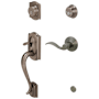 Schlage Camelot Right Hand Double Cylinder Handleset with Accent Interior Lever from the F-Series Antique Pewter
