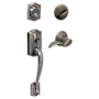 Schlage Camelot Left Hand Double Cylinder Handleset with Flair Interior Lever from the F-Series Antique Pewter