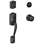 Schlage Camelot Double Cylinder Handleset with Georgian Interior Knob from the F-Series Matte Black