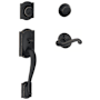 Schlage Camelot Left Hand Double Cylinder Handleset with Flair Interior Lever from the F-Series Aged Bronze