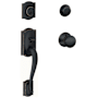 Schlage Double Cylinder Handleset with Plymouth Interior Knob from the F-Series Camelot Collection Aged Bronze