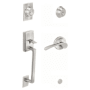 Schlage Double Cylinder Entrance Handleset with Merano Lever from the Century Collection Satin Nickel