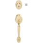 Schlage Right Handed Plymouth Double Cylinder Handleset with Flair Interior Lever from the F-Series Lifetime Polished Brass