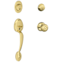 Schlage Plymouth Double Cylinder Handleset with Georgian Interior Knob from the F-Series Lifetime Polished Brass
