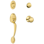 Schlage Plymouth Double Cylinder Handleset with Plymouth Interior Knob from the F-Series Polished Brass