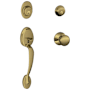 Schlage Plymouth Double Cylinder Handleset with Plymouth Interior Knob from the F-Series Antique Brass