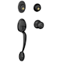 Schlage Plymouth Double Cylinder Handleset with Georgian Interior Knob from the F-Series Matte Black