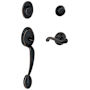 Schlage Right Handed Plymouth Double Cylinder Handleset with Flair Interior Lever from the F-Series Aged Bronze