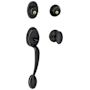 Schlage Plymouth Double Cylinder Handleset with Siena Interior Knob Aged Bronze