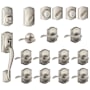 Schlage Camelot Complete House Door Hardware Package with Accent interior Levers and Keypad Keyless Entry Right Handed Exterior Front Door Handleset Satin Nickel