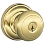 Schlage Andover Storeroom Door Knob Set with Decorative Andover Rose from the F-Series Polished Brass