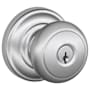 Schlage Andover Storeroom Door Knob Set with Decorative Andover Rose from the F-Series Satin Chrome