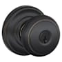 Schlage Andover Storeroom Door Knob Set with Decorative Andover Rose from the F-Series Aged Bronze