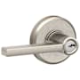Schlage Latitude Single Cylinder Keyed Entry Storeroom Door Lever Set with Decorative Greyson Trim Satin Nickel