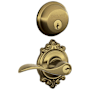 Schlage Accent Single Cylinder Keyed Entry Door Lever Set and Deadbolt Combo with Brookshire Rose Antique Brass