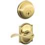 Schlage Accent Single Cylinder Keyed Entry Door Lever Set and Deadbolt Combo with Camelot Rose Lifetime Polished Brass