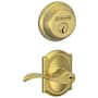 Schlage Accent Single Cylinder Keyed Entry Door Lever Set and Deadbolt Combo with Camelot Rose Satin Brass