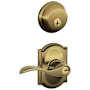 Schlage Accent Single Cylinder Keyed Entry Door Lever Set and Deadbolt Combo with Camelot Rose Antique Brass