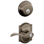 Schlage Accent Single Cylinder Keyed Entry Door Lever Set and Deadbolt Combo with Camelot Rose Antique Pewter