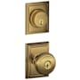 Schlage Andover Single Cylinder Keyed Entry Door Knob Set and Addison Deadbolt Combo with Addison Rose Antique Brass