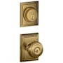 Schlage Georgian Single Cylinder Keyed Entry Door Knob Set and Addison Deadbolt Combo with Addison Rose Antique Brass