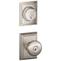 Schlage Plymouth Single Cylinder Keyed Entry Door Knob Set and Addison Deadbolt Combo with Addison Rose Satin Nickel