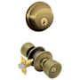 Schlage Bell Single Cylinder Keyed Entry Door Knob Set and Deadbolt Combo Antique Brass