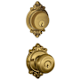 Schlage Georgian Single Cylinder Keyed Entry Door Knob Set and Brookshire Deadbolt Combo with Brookshire Rose Antique Brass