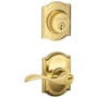 Schlage Accent Single Cylinder Keyed Entry Door Lever Set and Camelot Deadbolt Combo with Camelot Rose Lifetime Polished Brass