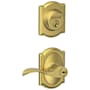 Schlage Accent Single Cylinder Keyed Entry Door Lever Set and Camelot Deadbolt Combo with Camelot Rose Satin Brass