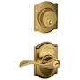 Schlage Accent Single Cylinder Keyed Entry Door Lever Set and Camelot Deadbolt Combo with Camelot Rose Antique Brass