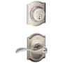 Schlage Accent Single Cylinder Keyed Entry Door Lever Set and Camelot Deadbolt Combo with Camelot Rose Satin Nickel