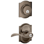 Schlage Accent Single Cylinder Keyed Entry Door Lever Set and Camelot Deadbolt Combo with Camelot Rose Antique Pewter