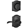 Schlage Accent Single Cylinder Keyed Entry Door Lever Set and Camelot Deadbolt Combo with Camelot Rose Matte Black
