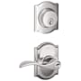 Schlage Accent Single Cylinder Keyed Entry Door Lever Set and Camelot Deadbolt Combo with Camelot Rose Bright Chrome