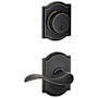 Schlage Accent Single Cylinder Keyed Entry Door Lever Set and Camelot Deadbolt Combo with Camelot Rose Aged Bronze