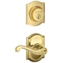 Schlage Flair Single Cylinder Keyed Entry Door Lever Set and Camelot Deadbolt Combo with Camelot Rose Lifetime Polished Brass