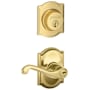 Schlage Flair Single Cylinder Keyed Entry Door Lever Set and Camelot Deadbolt Combo with Camelot Rose Polished Brass