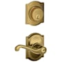 Schlage Flair Single Cylinder Keyed Entry Door Lever Set and Camelot Deadbolt Combo with Camelot Rose Antique Brass