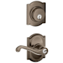Schlage Flair Single Cylinder Keyed Entry Door Lever Set and Camelot Deadbolt Combo with Camelot Rose Antique Pewter