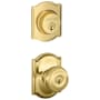 Schlage Georgian Single Cylinder Keyed Entry Door Knob Set and Camelot Deadbolt Combo with Camelot Rose Lifetime Polished Brass