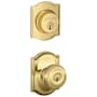 Schlage Georgian Single Cylinder Keyed Entry Door Knob Set and Camelot Deadbolt Combo with Camelot Rose Polished Brass